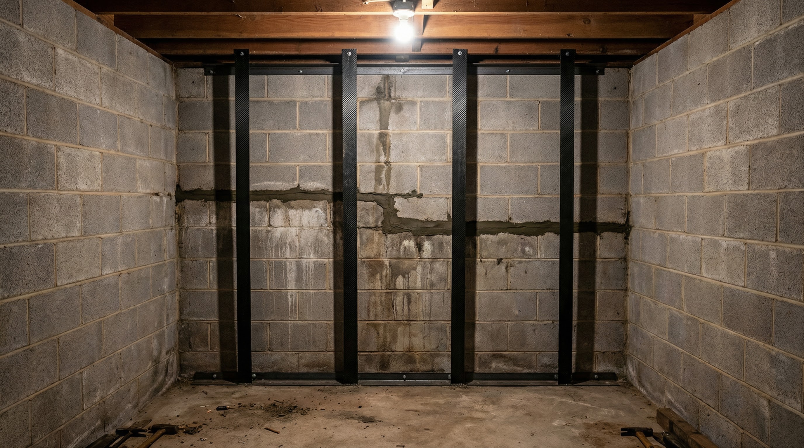Basement wall after carbon fiber stabilization in Cleveland